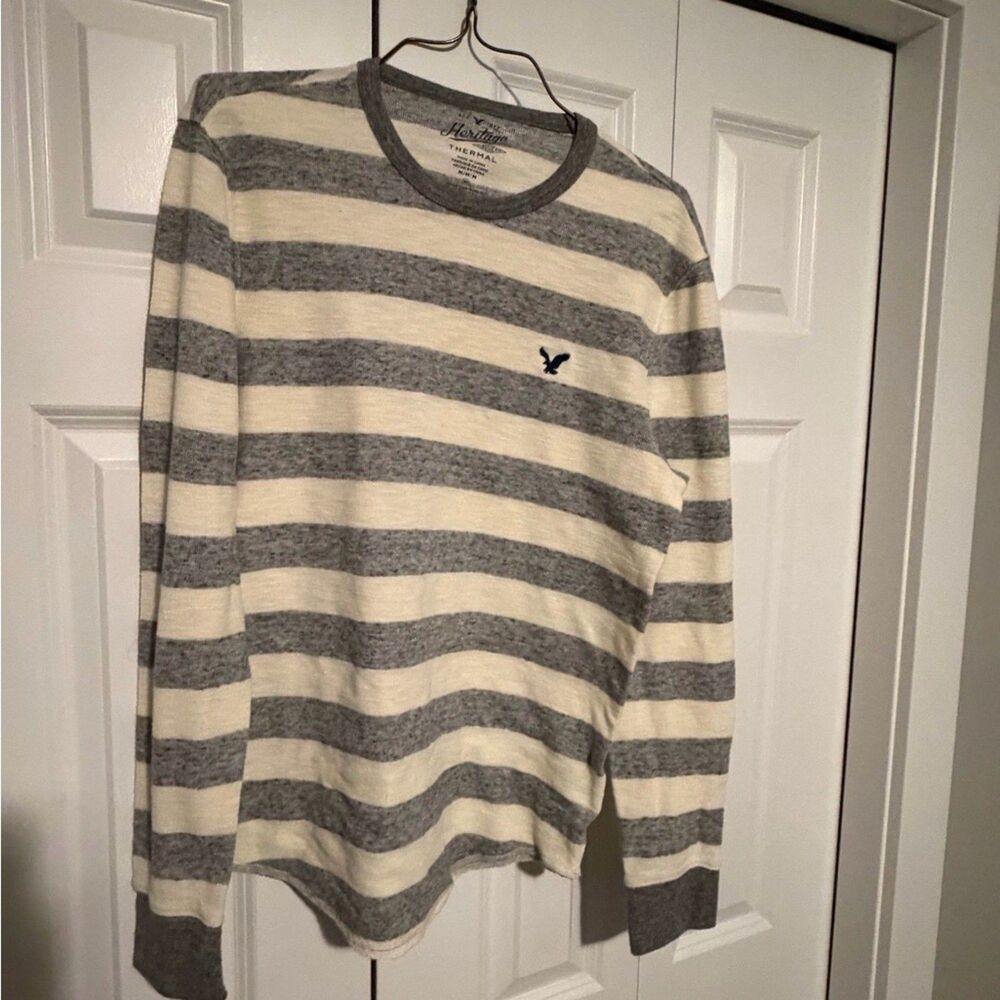 Heritage Striped Crewneck Sweater in Gray & Cream